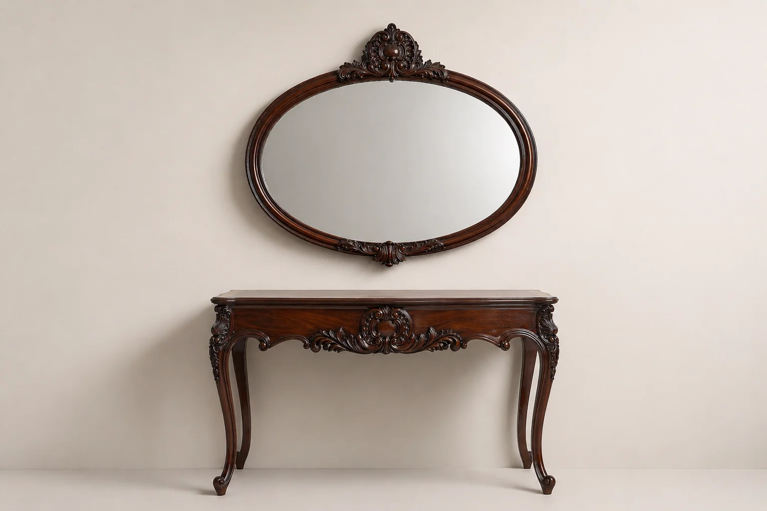 Oval mirror and console