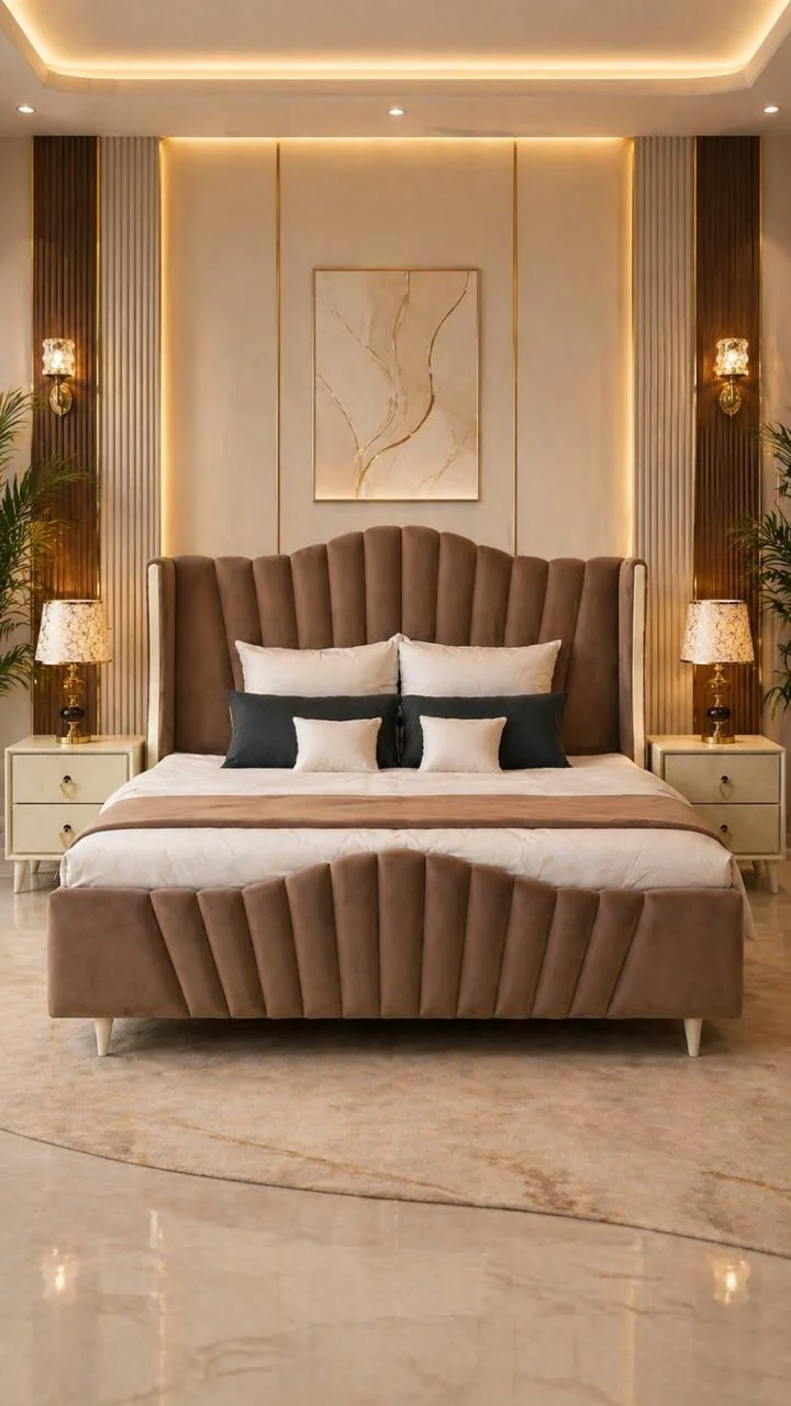 Winged upholstered bed